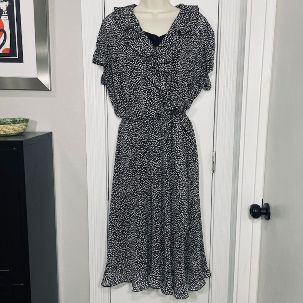 Fashion Bug Ruffle Surplice Midi Dress Pebble Print Flutter Sleeve Wrap Style 18